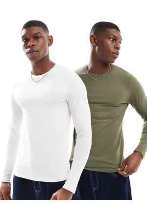 ASOS – Essential – 2er-Pack langärmlige T-Shirts in Creme und Khaki mit figurbetontem Schnitt