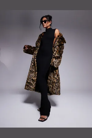 AZALEA WANG – Catty – Maxi-Mantel aus Kunstpelz mit Leopardenmuster