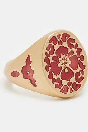 ASOS – Gravierter Ring in Gold mit Emaille in Hibiskus-Design