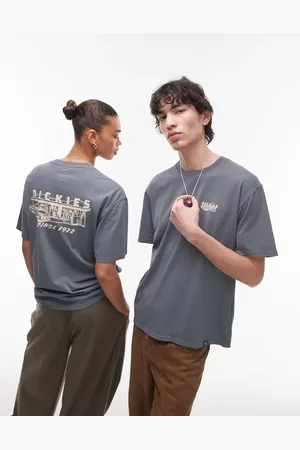Dickies – T-Shirt in Mittelblau mit Tankstellen-Grafikprint auf dem Rücken