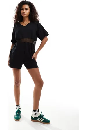 COLLUSION – Playsuit in mit V-Ausschnitt, kastigem Schnitt und sportlichem Netzstoff-Detail