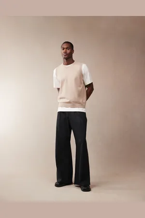 ASOS – Elegante Leinenmix-Hose in mit weitem Bein und Bundfalte vorn