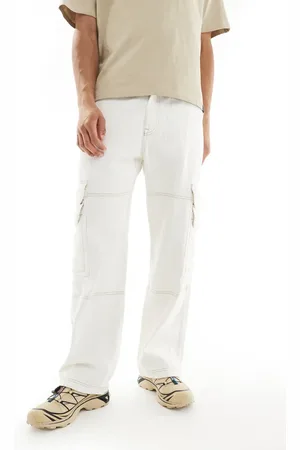 Pull&Bear – Weite Jeans-Cargohose in Ecru