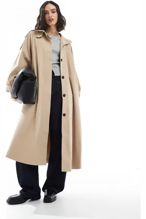 ASOS – Longline-Trenchcoat in Steinbeige mit Trichterkragen