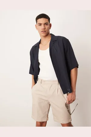 ASOS – Elegante, gerade geschnittene Chino-Shorts aus Leinenmix in Steinbeige mit Frontbundfalte