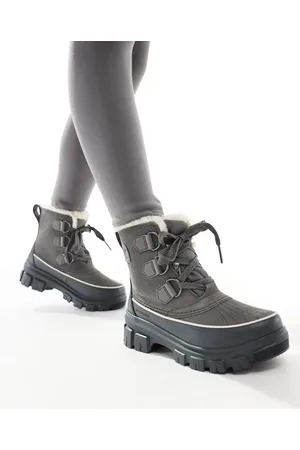sorel – Torino V WP – Wasserdichte Schneestiefel aus Leder in Steingrau und Betongrau mit Kunstpelz-Fleecefutter