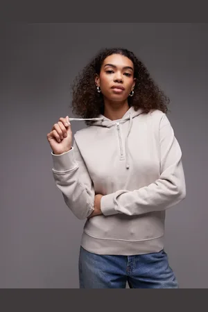 ARKET – Kapuzenpullover in Steinbeige mit kurzem Reißverschluss