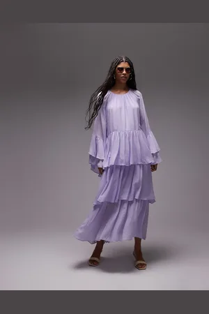 & OTHER STORIES – Maxikleid aus Chiffon in Flieder mit Rüschen und gestuftem voluminösem Saum