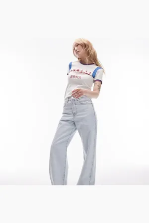 Topshop Petite – Locker geschnittene Straight Jeans in verblichener Optik mit mittelhohem Bund