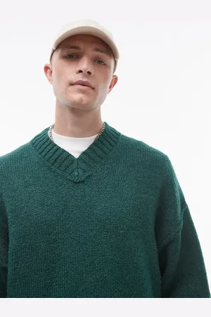 Topman – Oversize-Pullover in Grün mit V-Ausschnitt und Ziernaht