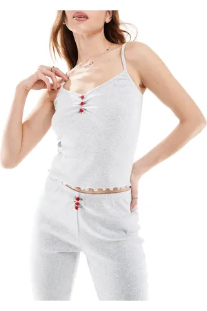 Cotton On Cotton On – Pyjama-Camisole aus Pointelle in meliert mit Rüschen, Kombiteil