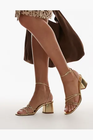 MANGO – Riemchensandalen in Gold mit Blockabsatz