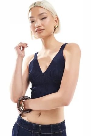 Bershka – Korsett-Oberteil aus Strick in Marineblau