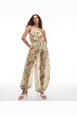 MANGO – Jumpsuit in Blassgelb mit Blumenmuster und Blousonhose