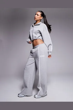 ASOS Weekend Collective – Scuba-Jogginghose in meliertem mit Streifendetail und weitem Bein, Kombiteil