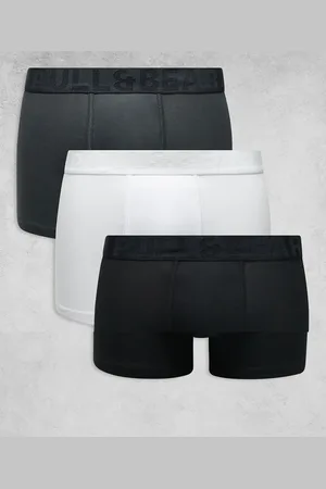 Pull&Bear – 3er-Pack Boxershorts in Weiß, Grau und Schwarz und mit farblich abgesetztem Bund