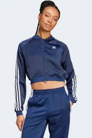 adidas – adicolor – Satin-Trainingsoberteil in dunklem Indigoblau