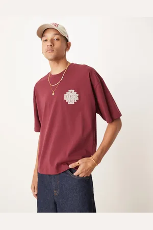 ASOS – Kastiges Oversize-T-Shirt in Burgunderrot mit Brustapplikation