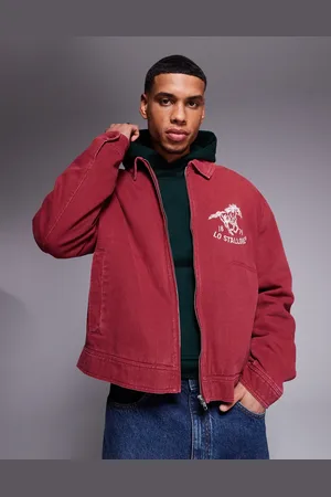 ASOS – Oversize-Harrington-Jacke in verwaschenem mit Stickerei auf der Brust