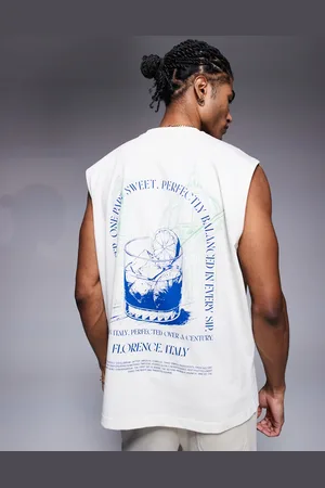 ASOS – Kastiges Oversize-Tanktop in Tofu mit plastischem Rückenprint