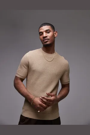 MANGO – Geripptes Strick-T-Shirt in Beige