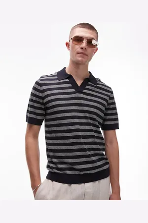ARKET – Gestreiftes Polohemd aus Strick mit T-Shirt-Ärmeln aus Baumwoll-Leinenmix