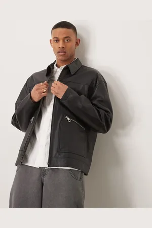 ASOS – Hochwertige Oversize-Harrington-Jacke aus Echtleder in