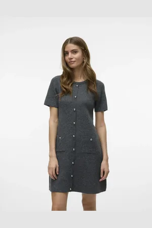 VERO MODA – Strickkleid in Mittelgrau meliert