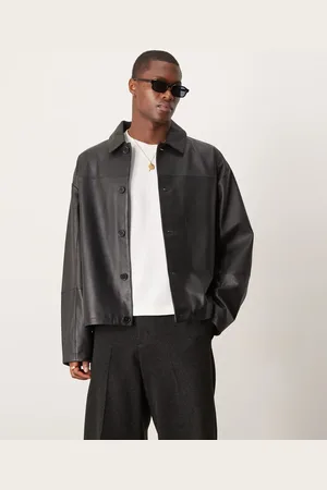 ASOS – Hochwertige Oversize-Harrington-Jacke aus Echtleder in