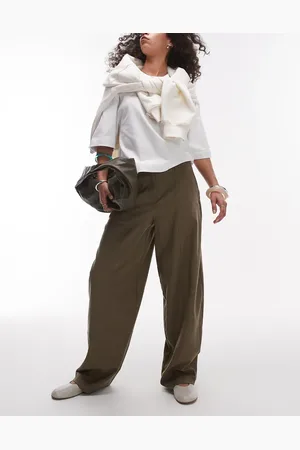 Topshop – Schmal zulaufende Ballon-Hose in Khaki mit gleichfarbigem, mittelhohem Taillenbund