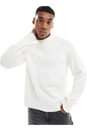 ASOS – Locker geschnittener Boxy Fit Strickpullover in Ecru mit gerippten Ärmeln