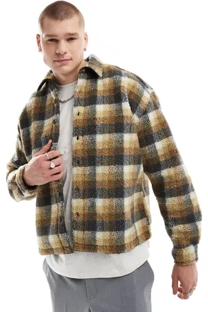 ASOS – Oversize-Hemd mit neutralem Teddyfell-Karo im 90er-Stil