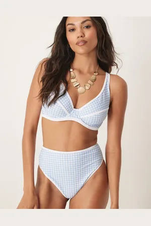 Peek & Beau – Bikinihose mit Vichykaros in und kontrastierender Einfassung und hohem Bund