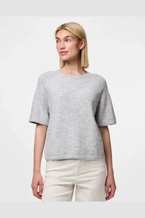 Pieces® – Strickoberteil in meliertem Hellgrau
