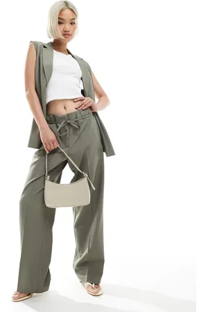 ONLY – Elegante Hose in Salbeigrau mit geradem Beinschnitt und Kordeldetail, Kombiteil