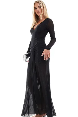 Forever New – Langärmliges Maxikleid in mit tiefem Ausschnitt und Strassbesatz