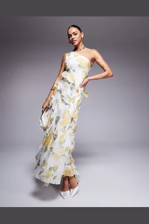 Forever New – Gerüschtes Maxikleid mit One-Shoulder-Träger und gelbem Blumenmuster