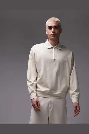 ARKET – Jersey-Oberteil in Beige mit Polokragen und halblangem Reißverschluss