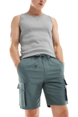 Only & Sons – Cargo-Shorts zum Hineinschlüpfen aus Leinenmix in Blaugrün