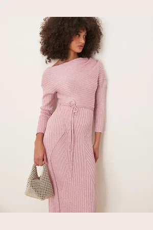 Never Fully Dressed – Schulterfreies Maxi-Strickkleid in Babyrosa