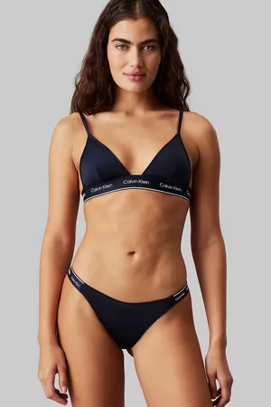 Calvin Klein – ck Meta Legacy – Bikinihose in dunklem Saphirblau mit Zierstreifen