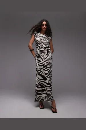 MANGO – Midikleid in mit U-Boot-Ausschnitt und Zebramuster-Mix