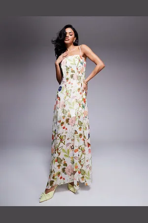 Forever New – Trägerloses, durchsichtiges Maxikleid mit botanischem Muster