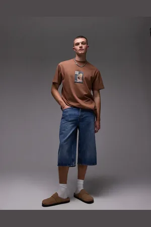 Topman – Mittellange Jeans-Jorts in verwaschenem Mittelblau
