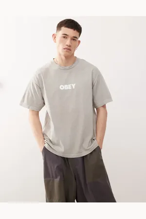 Obey – T-Shirt in Pigment-Silbergrau mit dickem grafischem Logo