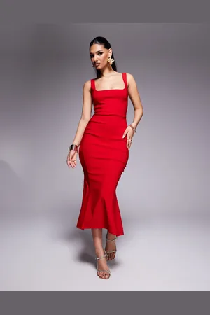 Vesper – Ärmelloses Bengaline-Midikleid in mit eckigem Ausschnitt und Schwalbenschwanzsaum