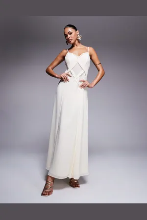 Forever New – Maxikleid in Creme mit überkreuztem Design und Godet-Details