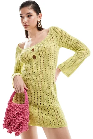 ASOS – Mini-Strickkleid in Limettengrün mit Zierausschnitten und Maschendetail