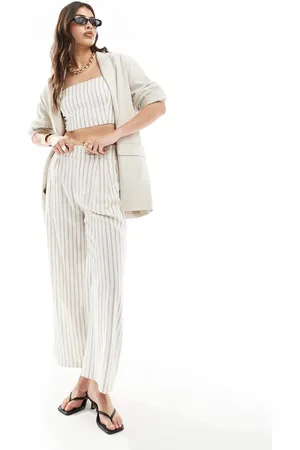 Stradivarius – Elegante Hose in Leinenoptik mit rustikalem Streifenmuster, Kombiteil