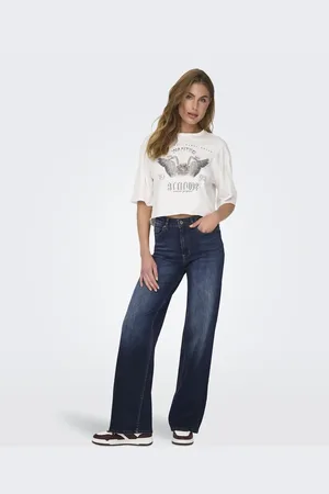 ONLY – Wide-Fit-Jeans aus dunkelblauem Denim
